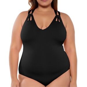 BNWT Chic Black Women's One-Piece Cross Back Swimsuit By Becca size 1X (16/18)